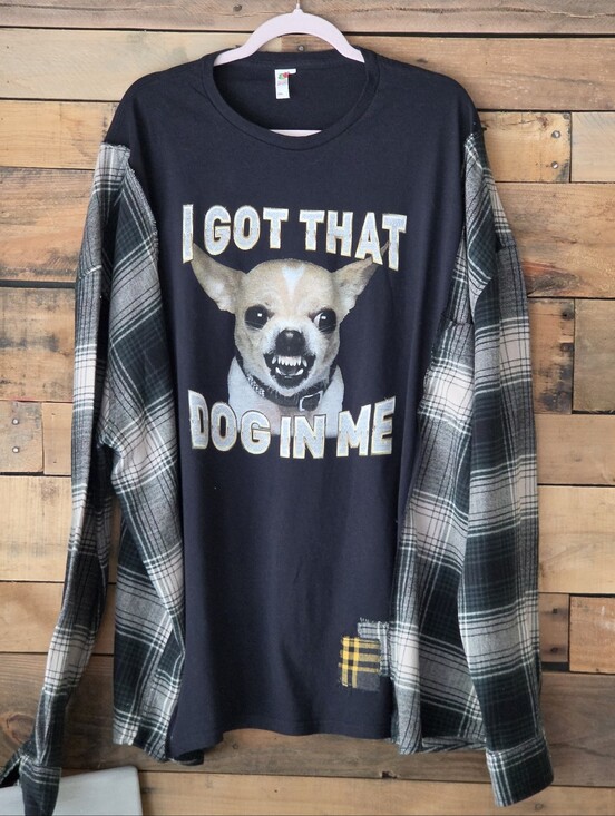 Trapos by Sonia Ruiz (upcycled) Tops - Upcycled Graphic T-shirt With Plaid Long Sleeves